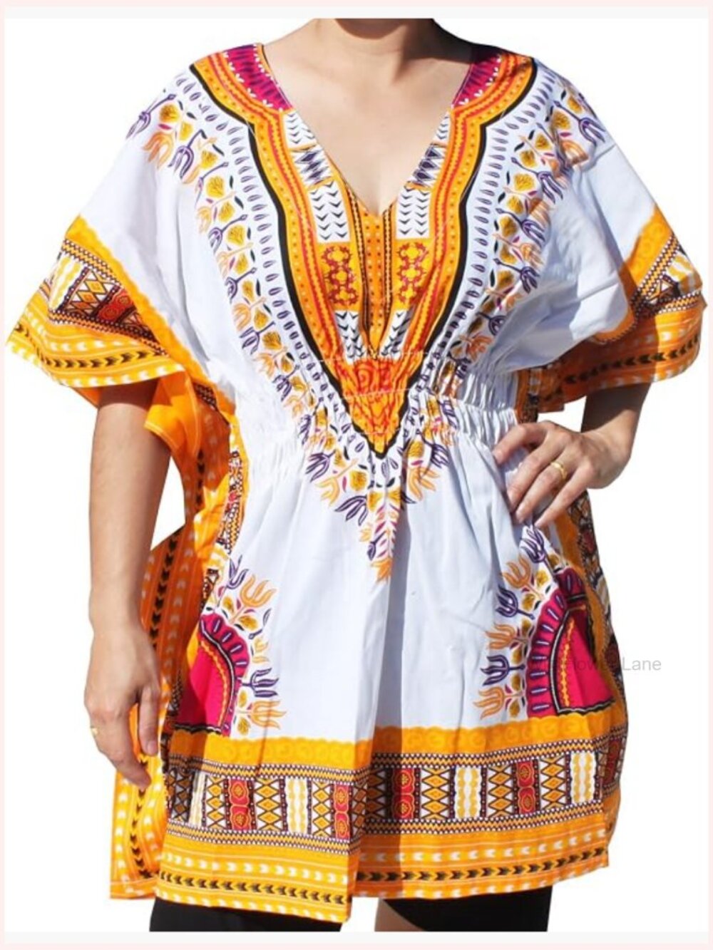 Colorful Dashiki Shirt V-Neck Short Sleeve Elastic Waist Loose Fit